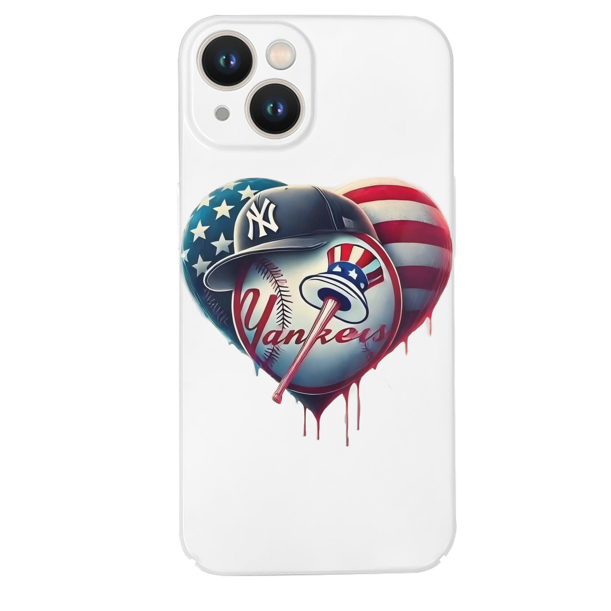 New York Yankees Heart IPhone 14 Series Full-Cover Hard Case – Shockproof With Raised Camera Protection – Precise Cutouts, Wireless Charging Compatible – Durable, Anti-Yellowing, Easy To Clean